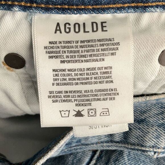 Agolde Blue 90's Pinch Waist High Rise Distressed Denim Straight Jeans Size 26 - Picture 8 of 11